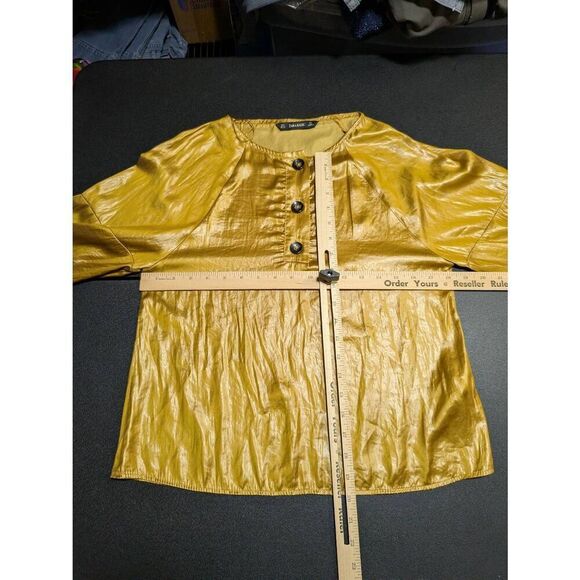 Zara Gold/Mustard Creased Effect Blouse Top S - Picture 5 of 5